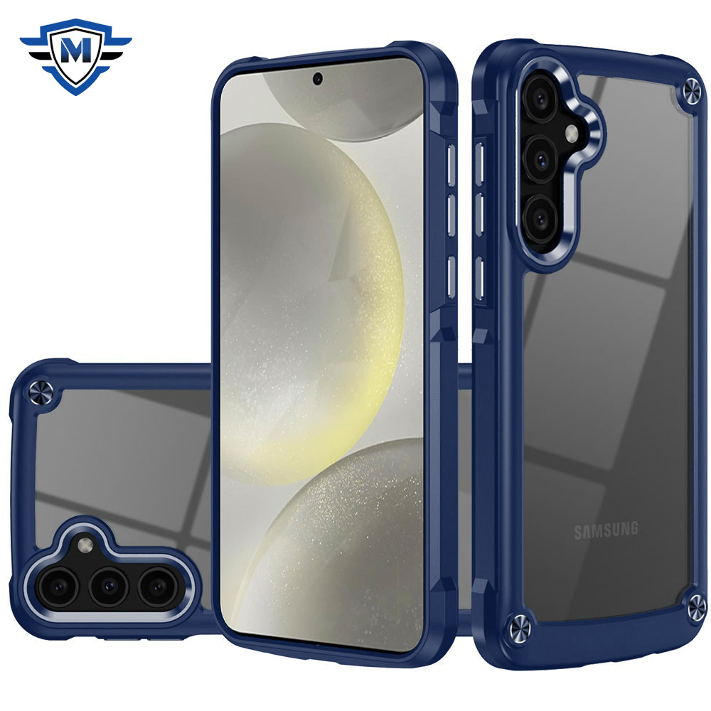 For Samsung Galaxy S25 /S24 Premium Hybrid Transparent Rubber with Metal Buttons & Camera Edges, Hard TPU Frame Corner Bumper Case Cover