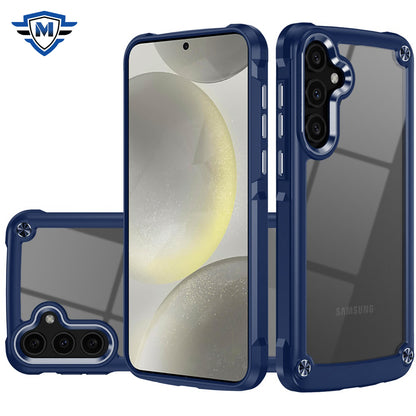 For Samsung Galaxy S25 /S24 Premium Hybrid Transparent Rubber with Metal Buttons & Camera Edges, Hard TPU Frame Corner Bumper Case Cover