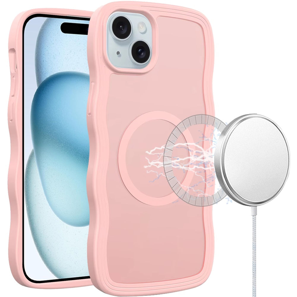 Phone Case for iPhone 15 Grip Hand Magnetic Circle Shockproof Hybrid Durable Frame Rugged Protective Secure Hold Premium TPU Cover Pink