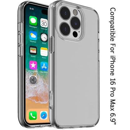 For iPhone 16 Pro Max (6.9") Transparent Shock Absorption PC + TPU Rubber Gel Thick 3mm Hybrid Silicone Slim Fit Back Case Cover