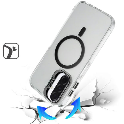 For Samsung Galaxy A17 5G Magnetic Back MagSafe Compatible Transparent Hybrid Drop Protection with Metallic Camera Stand Case Cover