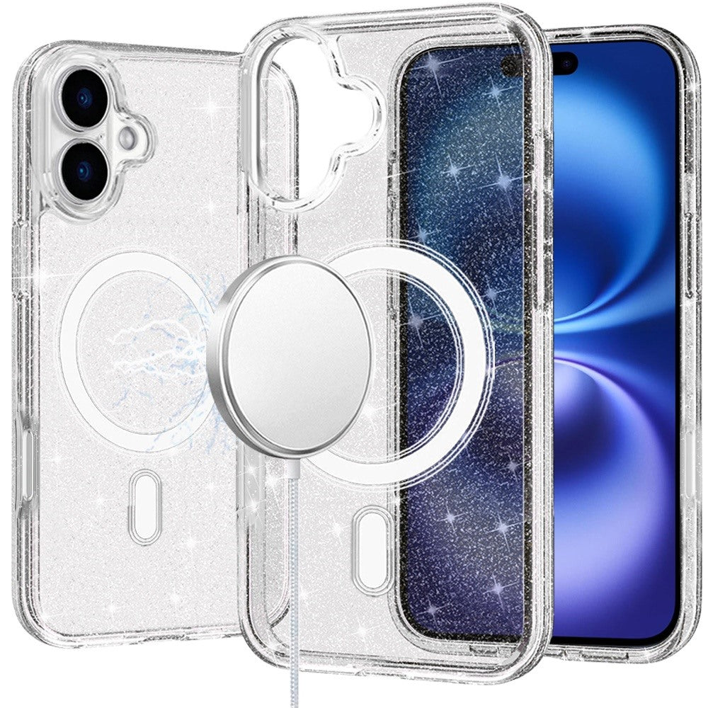 For Apple iPhone 17 MagSafe Compatible Glitter Sparkle Bling Hybrid Case with Magnetic Circle, Slim TPU & Hard PC Frame Case Cover Clear