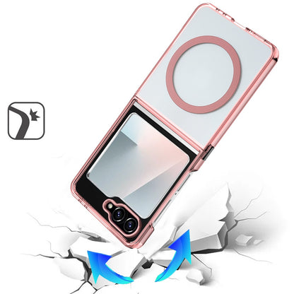 For Samsung Galaxy Z Flip 7 FE / Z Flip 6 Transparent Back Hybrid Case - Magnetic Circle, Color Frame, Metal Buttons, MagSafe Compatible Case Cover