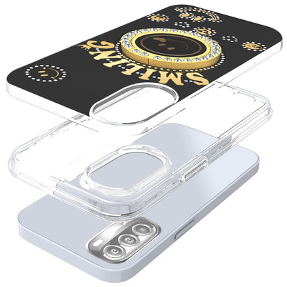 For Samsung Galaxy S25 /S24 Smiling Glitter Ornament Bling Sparkle with Ring Stand Hybrid Slim TPU + Hard Back Shell Case Cover