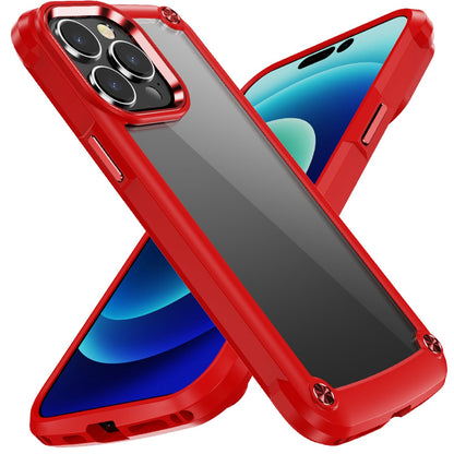 For Apple iPhone 12 Pro Max Hybrid Transparent Rubber with Metal Buttons & Camera Edges Hard TPU Corner Frame Bumper Case Cover Blue