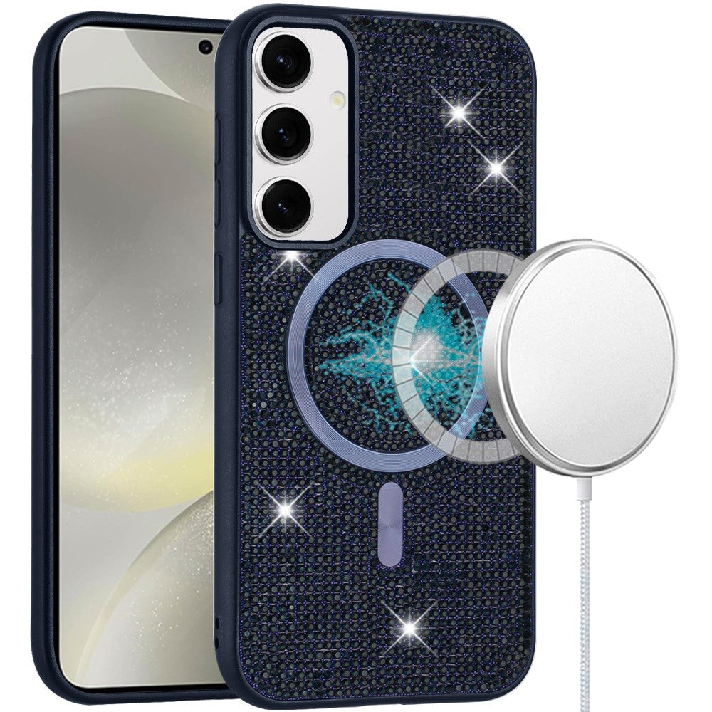 For Samsung Galaxy S25 /S24 Sparkly Diamond Bling Case Rhinestone Skin Hybrid with Magnetic Circle, MagSafe Compatible Case Cover