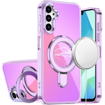 For Samsung Galaxy A37 Chrome Hybrid with Rotating Magnetic Circle Ring Stand, Slim Shockproof Hybrid Case Cover