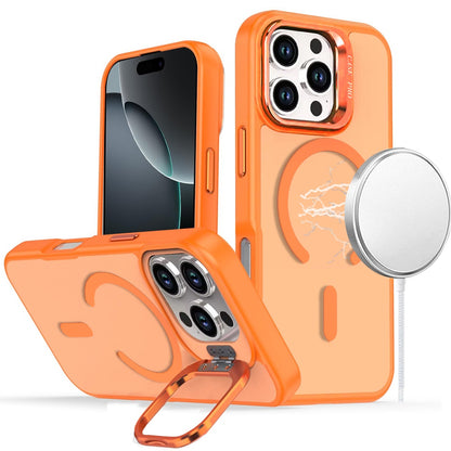 For iPhone 16 Pro Max (6.9") MagSafe Compatible Matte Metallic Stand TPU Hybrid Drop Protection Camera Kickstand Protector Cosmic Orange