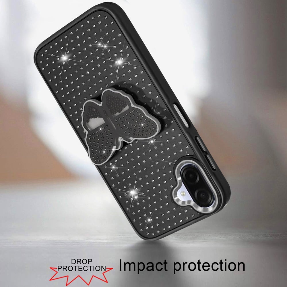Phone Case Cover for Samsung Galaxy A07 4G Butterfly Moveable Grip 3D Pop Stand Full Diamond Bling Sparkling TPU Fashion Hybrid Cover