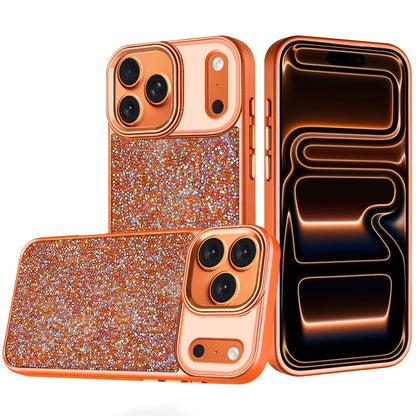 Phone Case for Apple iPhone 17 Pro Crystal Glass Bling Diamond Metallic Edge Shockproof Durable Protective Clear Hybrid Stylish Premium Design Cover Cosmic Orange