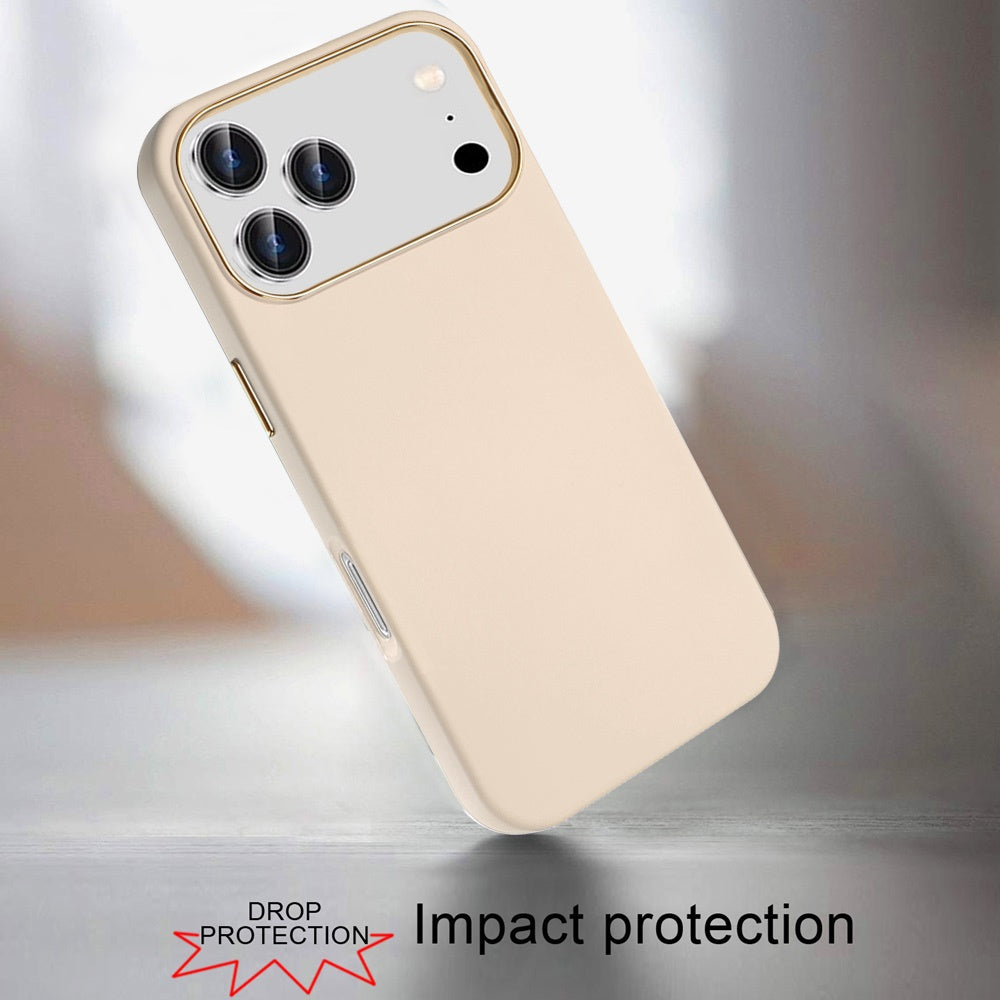 For Apple iPhone 17 Pro Max (6.9") Slim Classic Hybrid Around Rubber Gummy Gel Slick Hard PC Silicone TPU Chromed Button Case Cover White