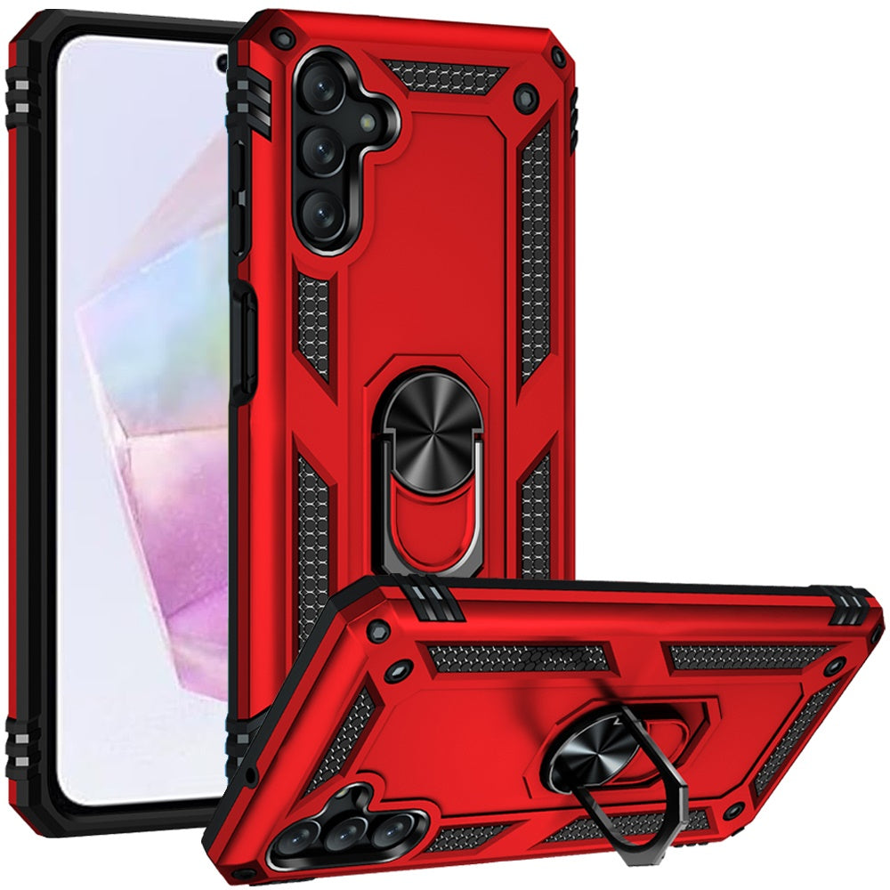 Phone Case for Samsung Galaxy A56 / A36 Rotatable Ring Stand Shockproof Hybrid Armor Anti Slip Heavy Duty Fit Magnetic Car Mount Durable Grip Cover Red