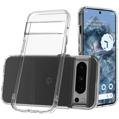 Phone Case for Google Pixel 9 Pro Crystal Transparent Thick 2.0mm Shockproof Chrome Button Durable Grip Camera Protection Hybrid Design Cover Clear