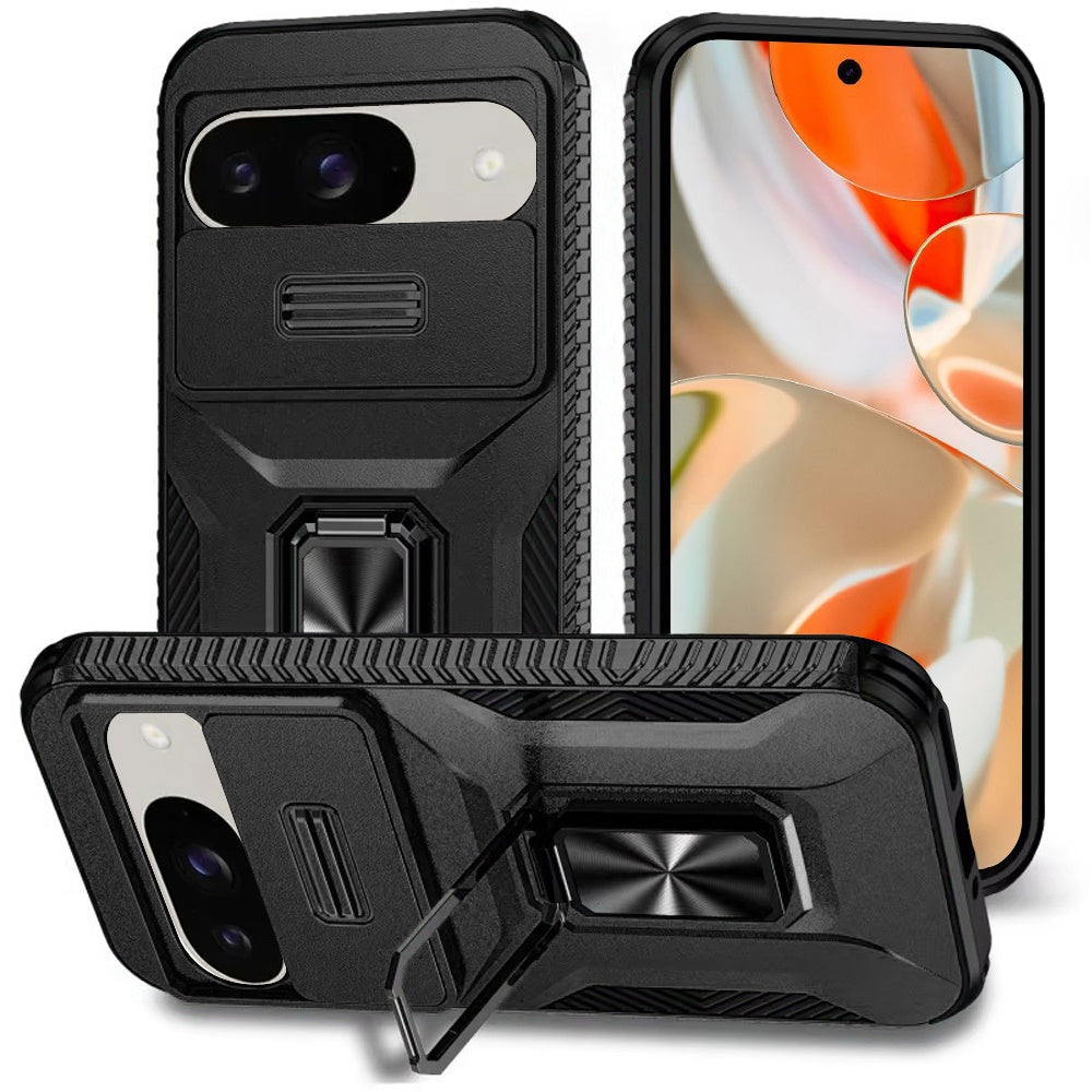 For Google Pixel 9 Pro XL (6.8") Camera Cover Phone Case with Magnetic Rotation Ring Stand [Military Grade] Hybrid Hard TPU Shockproof Case Cover