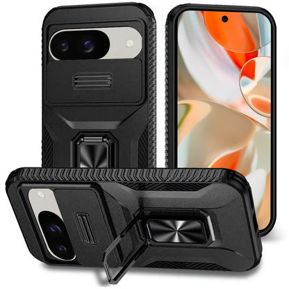 For Google Pixel 9 Pro XL (6.8") Camera Cover Phone Case with Magnetic Rotation Ring Stand [Military Grade] Hybrid Hard TPU Shockproof Case Cover
