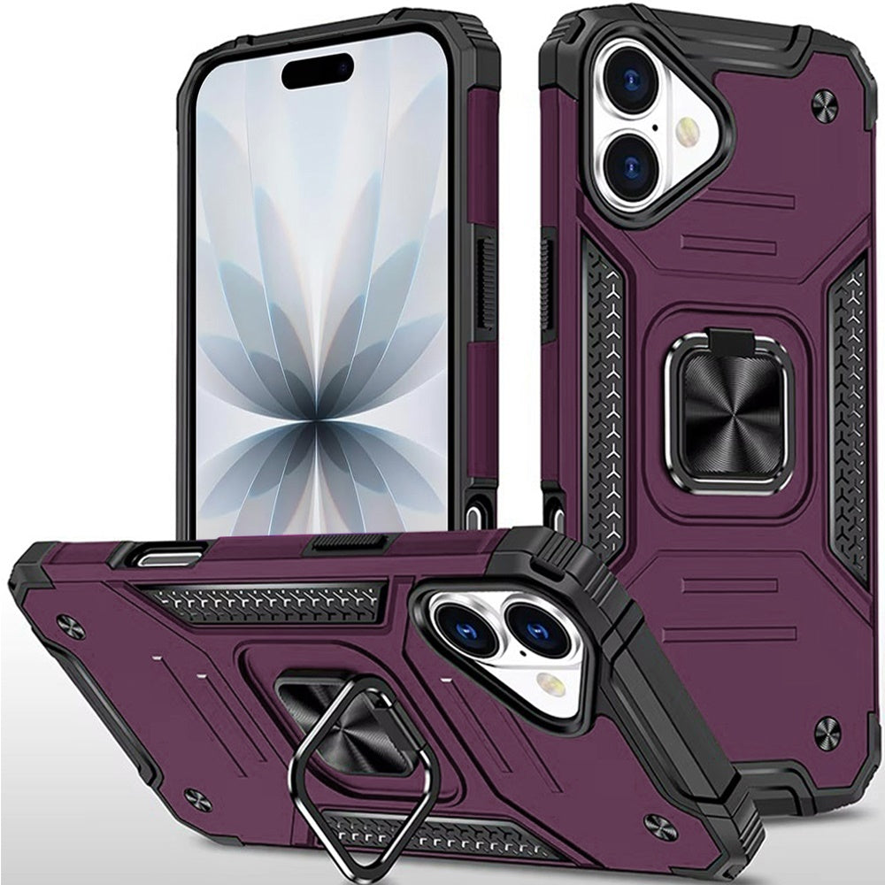Phone Case for Apple iPhone 17 Magnetic Car Mount Hybrid Ring Stand Shockproof Rugged Grip Armor Heavy Duty Protective TPU Durable Cover Purple