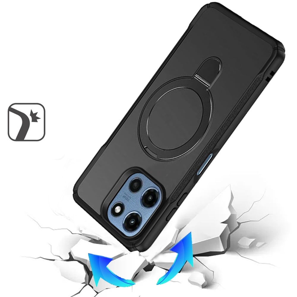Phone Case for Motorola Moto G Play 5G 2026 Magnetic Ring Stand Matte Finish Shockproof Grip Slim Armor Heavy Duty TPU Protective Hybrid Cover Black