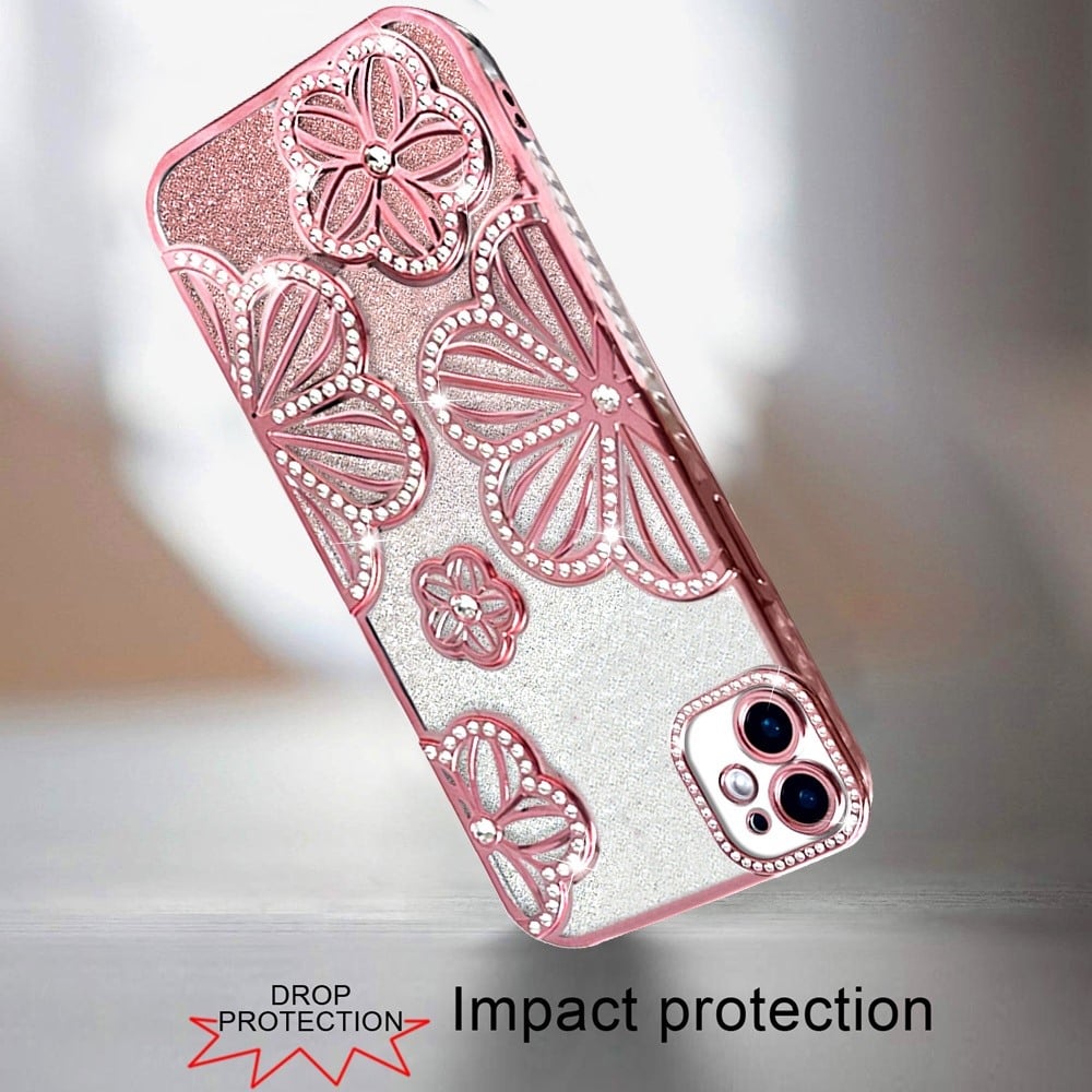 Phone Case for Apple iPhone 11 Shimmer Glitter Floral Thick TPU Shockproof Durable Grip Camera Protection Anti-Scratch Stylish Design Cover Rose Gold