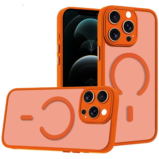 Phone Case for Apple iPhone 12 Pro Max Matte Frosted Magnetic Back Hybrid Hard PC Soft TPU Camera Protection Slim Shock Absorbing Anti Fingerprint Cover Orange