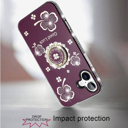 Phone Case for Apple iPhone 17 (6.3") Glitter Diamond Ring Stand Sparkle Rhinestone Edge AntiSlip Kickstand Luxury Fashion Bumper Shockproof Cover Red