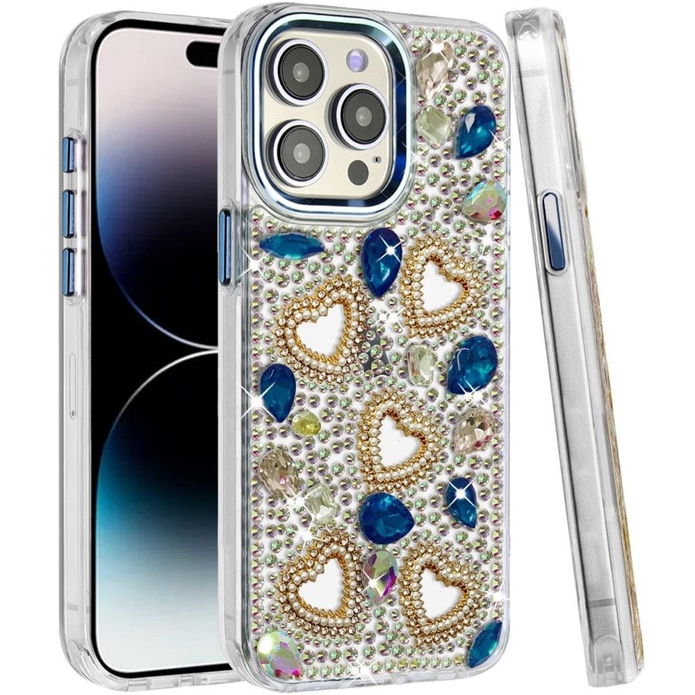 Phone Case for Apple iPhone 14 Pro Max Luxury Crystal Heart Rhinestone Diamond Bling Shockproof Hybrid Glitter Protective Stylish Durable Grip Cover
