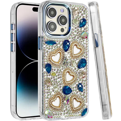 Phone Case for Apple iPhone 14 Pro Max Luxury Crystal Heart Rhinestone Diamond Bling Shockproof Hybrid Glitter Protective Stylish Durable Grip Cover