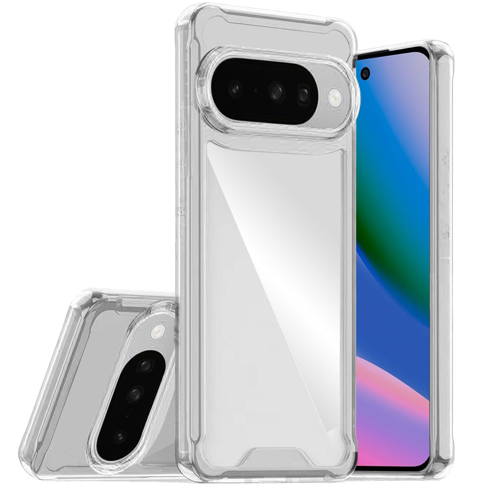 For Google Pixel 10 / 10 Pro Clear Colored Shockproof Transparent Hard PC + Rubber TPU Hybrid Bumper Shell Slim Protective Case Cover Clear+Clear
