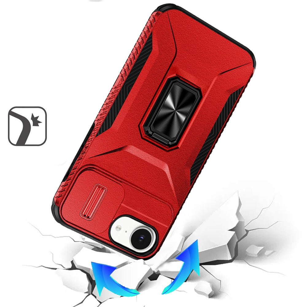 For Apple iPhone 16e Case, Camera Cover with Magnetic Rotation Ring Stand, Military Grade Hybrid Hard TPU Shockproof Case Cover
