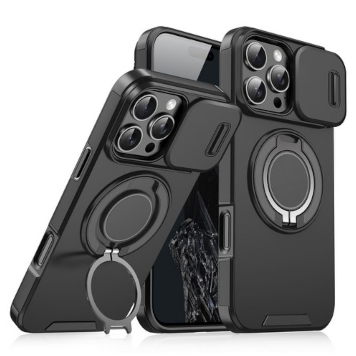 For Apple iPhone 17 Pro Hybrid Case with 360° Magnetic Ring Stand, Camera Slide Protector & Compatible with MagSafe Case Cover