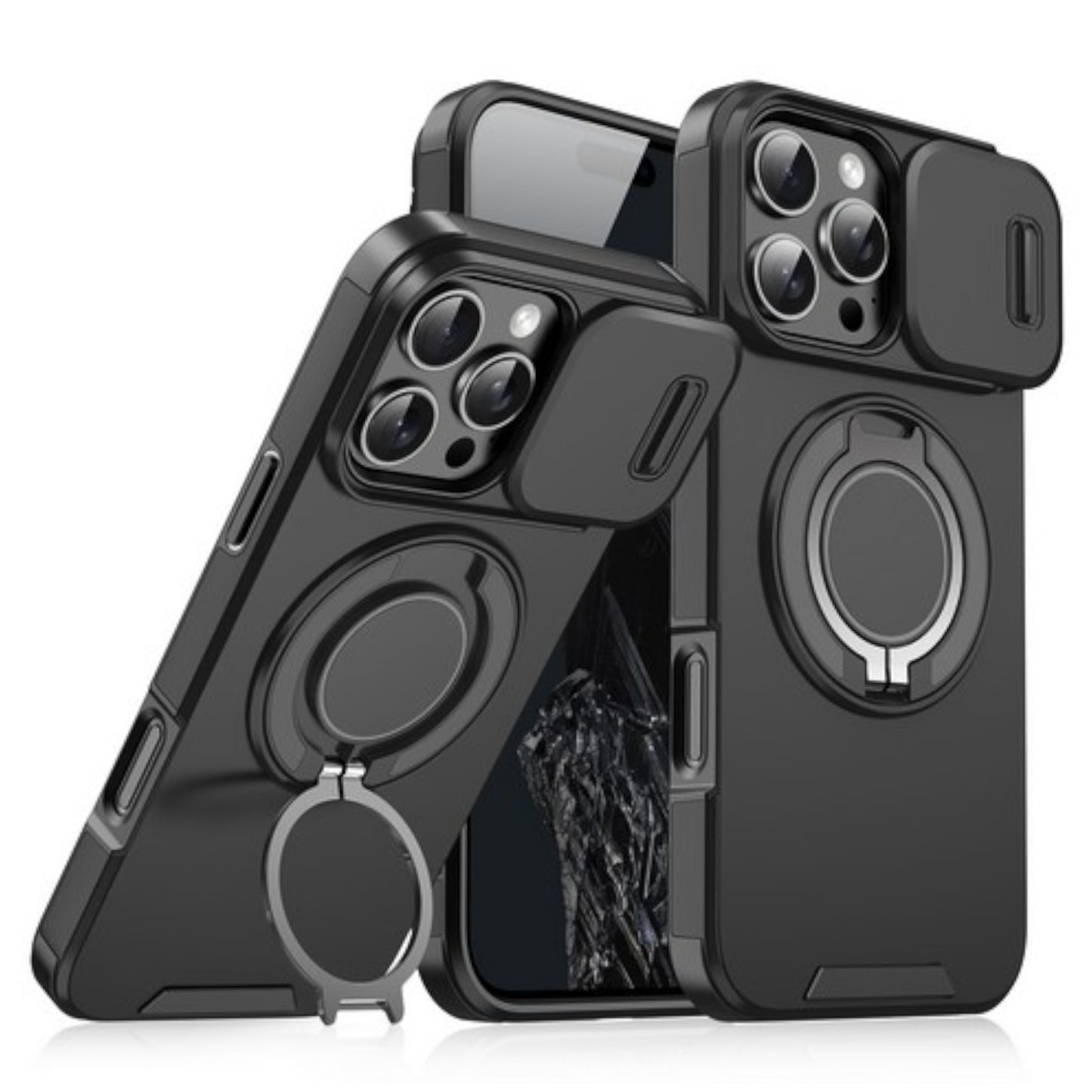 For Samsung Galaxy S25 /S24 Hybrid Case with 360° Magnetic Ring Stand, Camera Slide Protector & Compatible with MagSafe Case Cover