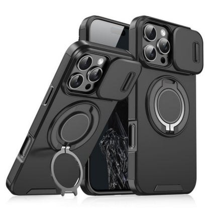 For Apple iPhone 17 Pro Max Hybrid Case with 360° Magnetic Ring Stand, Camera Slide Protector & Compatible with MagSafe Case Cover