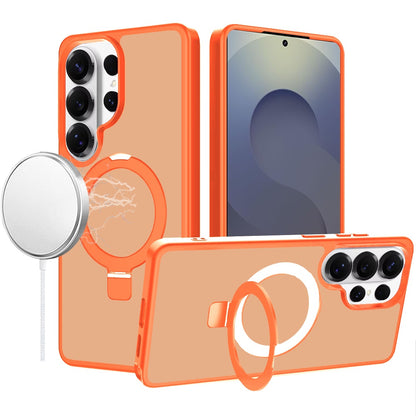 For Samsung Galaxy S26 Ultra Magnetic Circle Back with Ring Stand Full Rotation Matte Hybrid Shockproof Case Cover