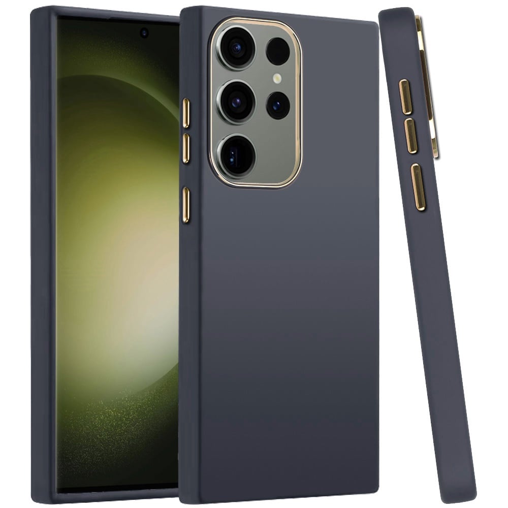 Phone Case for Samsung Galaxy S23 Ultra Hybrid Silicone TPU Rubber Chromed Edge TPU Bumper Reinforced Corners Shock Absorbing Protection Cover Blue