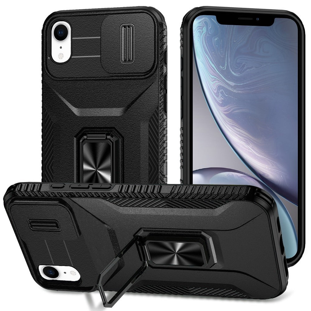 Phone Case for Apple iPhone XR Magnetic Ring Stand Camera Protection Shockproof Heavy Duty Kickstand Rugged Grip Anti Scratch Hybrid Cover Black