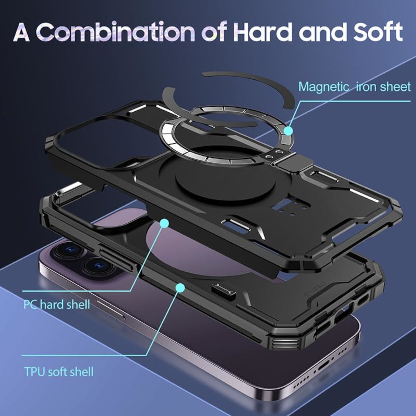 For Apple iPhone 17 Pro Tough Shockproof Hybrid Magnetic Large Rotating Ring Stand Compatible with MagSafe Case Cover
