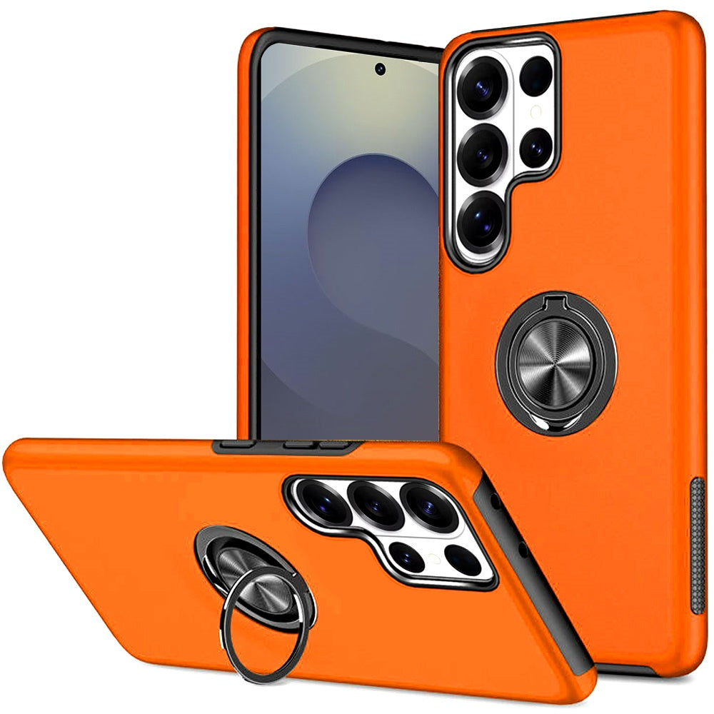 For Samsung Galaxy S25 Ultra Hybrid 360 Degree Rotatable Metal Invisible Ring Stand Holder Slim Fit Magnetic Car Mount Shockproof Case Cover Cosmic Orange