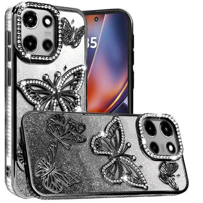For Motorola Moto G Power 5G (2025) Luxury Butterfly Sparkle Glitter Diamond Crystal Rhinestone Shimmer Bling Plating Thick TPU Hard PC Case Cover