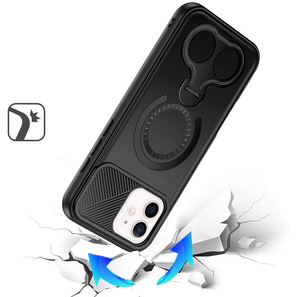 For Apple iPhone 11 Hybrid with Invisible 2 Hole Ring Stand Magnetic back Car Mount Friendly Protector Case Cover Black