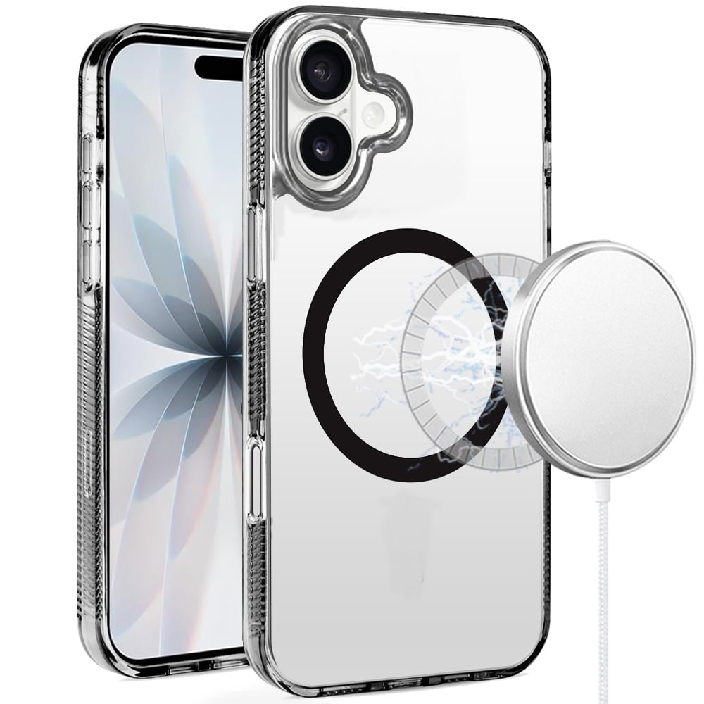 For Apple iPhone 17 (6.3") MagSafe Compatible Integrated Technology Clean Transparent Hybrid Armor TPU Frame Case Cover Black