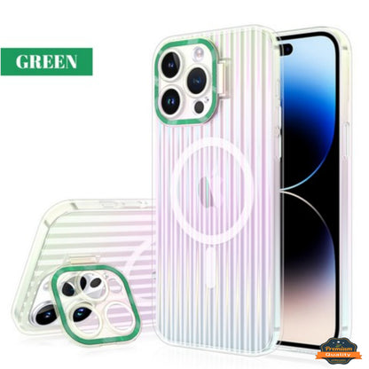 For Apple iPhone 15 Pro (6.1") Built-in Camera Kickstand Shockproof Iridescent Holographic Colorful TPU Slim Protective  Phone Case Cover