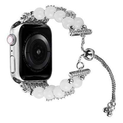 Watch Band for Apple Watch 42/44/45/46mm & Ultra 49mm, Series 4-10 & SE Pearls Fashion Bling Strand Metal Adjustable replacment Bracelet Style with Secure Attachment