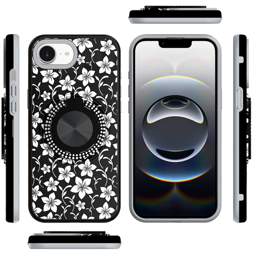 Pattern Design Hybrid with Invisible Ring Stand & Magnetic Back, Shockproof Protective Grip