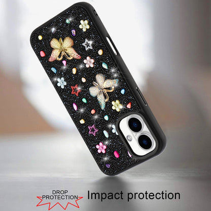 Phone Case for Apple iPhone 16 3D Butterfly Diamond Bling Glitter Shockproof Stylish Protective Luxury Hybrid Sparkly Durable Grip Design Cover Black