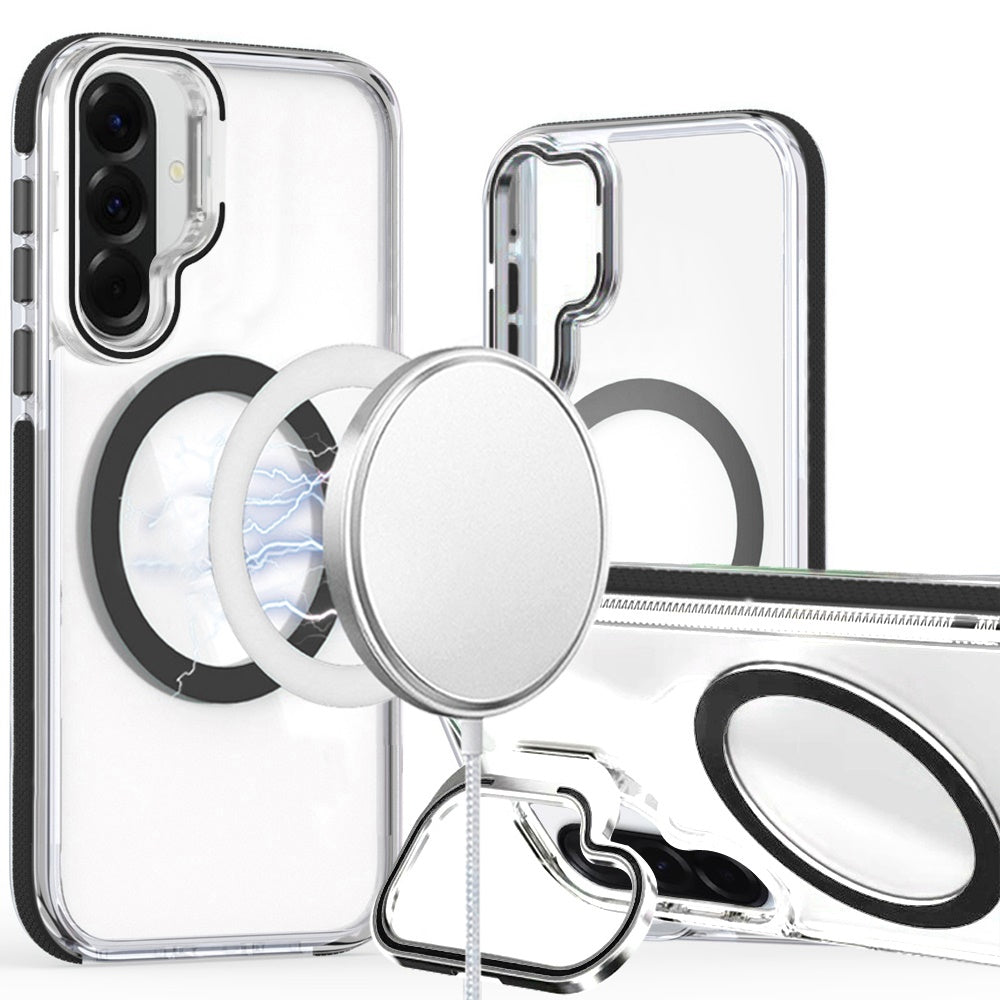 Phone Case for Samsung Galaxy A27 Magnetic Ring Camera Stand Shockproof Hybrid Clear Transparent Metal Bracket Durable Protective Grip Cover