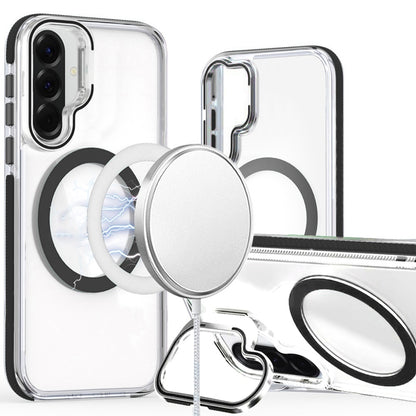 Phone Case for Samsung Galaxy A27 Magnetic Ring Camera Stand Shockproof Hybrid Clear Transparent Metal Bracket Durable Protective Grip Cover