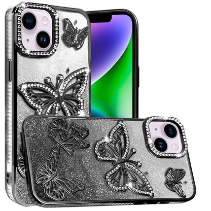 For Apple iPhone 17E /16E Luxury Butterfly Sparkle Glitter Diamond Crystal Rhinestone Shimmer Bling Plating Thick TPU Hard PC Case Cover