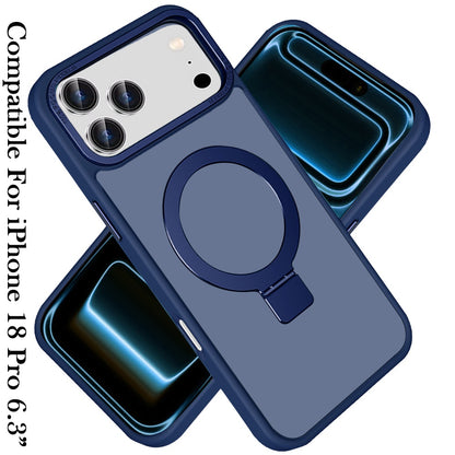 Phone Case for Apple iPhone 18 Pro/ 17 Pro Metal Chrome Magnetic Circle Kickstand Shockproof Matching Camera Protector Durable Grip Hybrid Armor Cover