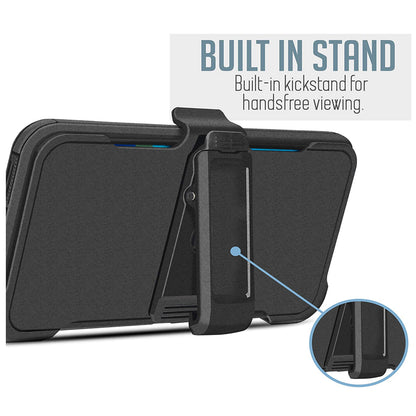 For Apple iPhone 15 Pro (6.1") Heavy Duty Rugged Shockproof Body Protection Hybrid Stand with Swivel Belt Clip Holster Black Phone Case Cover