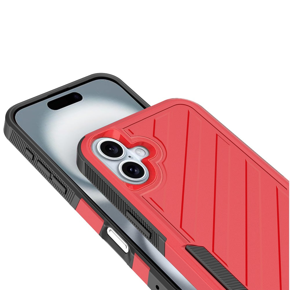 Phone Case for Apple iPhone 16 Rugged Shockproof Dual Layer Lined Armor Heavy Duty Impact Resistant Protective Grip Durable Everyday Protection Cover Red