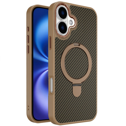 For Apple iPhone 17 (6.3") Hybrid Carbon Fiber Design with MagSafe Compatible [Magnetic Circle], Ring Stand Shockproof Slim TPU Case Cover